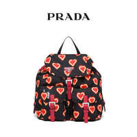 Prada/普拉达 黑色爱心印花LOGO女包双肩背包