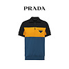 Prada/普拉达黑黄蓝拼色棉质三角徽标饰男士短袖POLO衫
