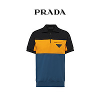 Prada/普拉达黑黄蓝拼色棉质三角徽标饰男士短袖POLO衫