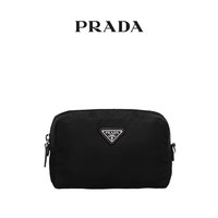 Prada/普拉达黑色LOGO标识女士休闲手拎包零钱包织物化妆包
