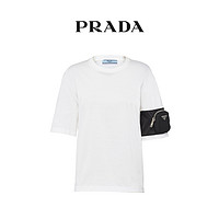 Prada/普拉达白色臂带LOGO拉链小包女士平纹针织T恤