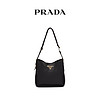 Prada/普拉达黑色牛皮革经典LOGO饰女士单肩包皮革Hobo 手袋