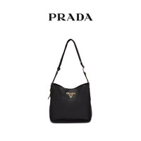 Prada/普拉达黑色牛皮革经典LOGO饰女士单肩包皮革Hobo 手袋