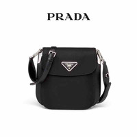 Prada/普拉达黑色经典三角珐琅标识女士尼龙和皮革单肩包