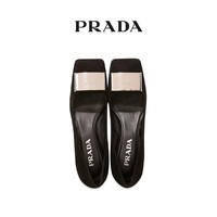Prada/普拉达黑色麂皮女士优雅简洁百搭气质单鞋高跟鞋