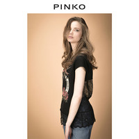PINKO女装蕾丝飞鸟印花短袖圆领T恤上衣 1G13B6Y4QU