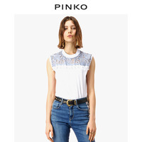 PINKO女装无袖蕾丝拼接T恤上衣 1B135E5071