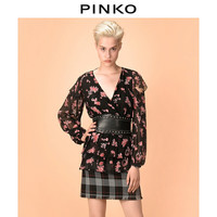 PINKO女装V领收腰长袖印花衬衫上衣1B13CP7229