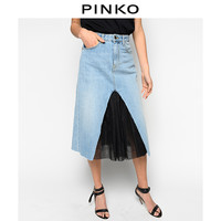 PINKO 女装薄纱拼接牛仔半身裙1J10F2Y5T5