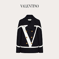 Valentino/华伦天奴女士蓝色 VLogo Signature 斜纹垂坠卡班大衣