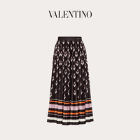 Valentino/华伦天奴女士 黑色印花平纹针织褶饰短裙