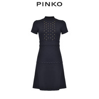 PINKO2020秋冬女装金属铆钉波纹高领A字针织连衣裙1G155MY6E6