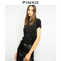 PINKO2020秋冬女装珍珠装饰短袖T恤上衣1G15KAY4LX