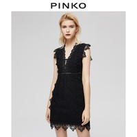 PINKO2020秋冬女装v领蕾丝收腰连衣裙1G159GY6BM