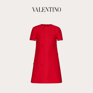 Valentino/华伦天奴女士新品 红色 Crepe Couture 刺绣短裙