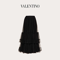 Valentino/华伦天奴女士新品 黑色 荷叶边薄纱半裙