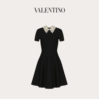 Valentino/华伦天奴女士新品黑色刺绣弹力粘胶纤维针织连衣裙
