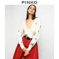PINKO2020秋冬女装钉珠装饰V领羊毛针织衫毛衣1G15BZY6F1