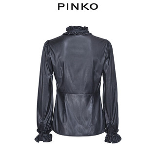 PINKO2020秋冬女装荷叶饰边灯笼袖皮革效果衬衫上衣1G150CY6B
