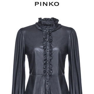 PINKO2020秋冬女装荷叶饰边灯笼袖皮革效果衬衫上衣1G150CY6B