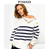 PINKO2020秋冬女装条纹纽扣高领羊毛针织毛衣1G1563Y6DX