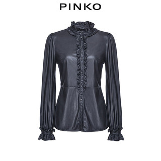 PINKO2020秋冬女装荷叶饰边灯笼袖皮革效果衬衫上衣1G150CY6B