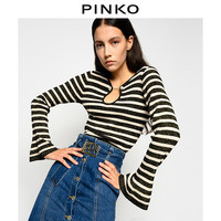 PINKO2020秋冬女装珍珠水滴领条纹喇叭袖针织衫1G15CYY6E7