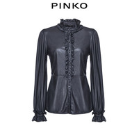 PINKO2020秋冬女装荷叶饰边灯笼袖皮革效果衬衫上衣1G150CY6B