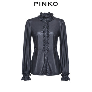 PINKO2020秋冬女装荷叶饰边灯笼袖皮革效果衬衫上衣1G150CY6B