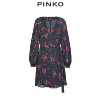 PINKO2020秋冬女装仿真印花交领收腰连衣裙1G15HPY6EA