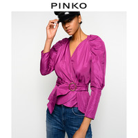 PINKO2020秋冬女装收腰复古羊腿袖塔夫绸上衣1G15F08173