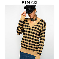 PINKO2020秋冬女装羊毛混纺格纹提花V领针织毛衣1G156MY6GF