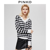 PINKO2020秋冬女装格纹提花V领毛衣针织衫1G15KBY6GF