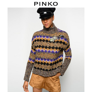 PINKO2020秋冬女装水晶胸饰拼接高领毛衣针织衫1B14VUY6NJ