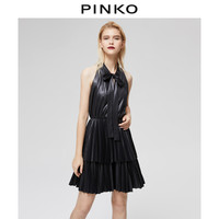PINKO2020秋冬女装皮革效果蝴蝶结无袖连衣裙1G15978169