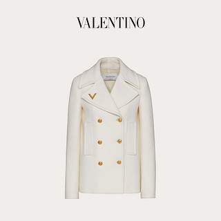 Valentino/华伦天奴女士新品 白色 金色 V 字细节斜纹呢绒短大衣
