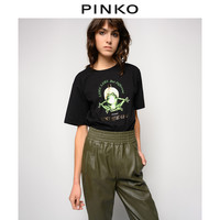 PINKO2021春夏新品女装瑜伽青蛙印花短袖T恤上衣1Q108GY6Z7