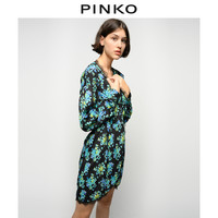 PINKO2021春夏新品女装印花睫毛蕾丝装饰交领连衣裙1G163N8460
