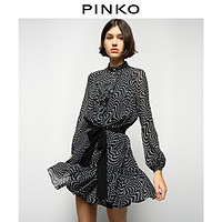 PINKO2021春夏新品女装不对称圆点系带连衣裙1G15QZ8421