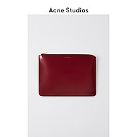 Acne Studios小牛皮高亮面拉链大号手拿包女  酒红色 CG0045-479