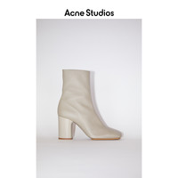 Acne Studios 2021早春新款简约气质米色方头粗跟皮靴 AD0260-AEK