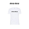 Miu Miu/缪缪白色纯棉经典LOGO女士装饰元素平纹针织T恤