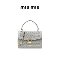 Miu Miu/缪缪多色金属LOGO褶皱女士Miu Confidential 皮革手袋