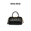 Miu Miu/缪缪黑色牛皮革金属LOGO饰时尚女士皮革手提包