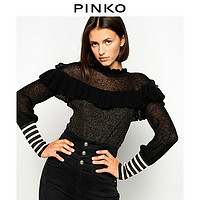 PINKO2020秋冬女装条纹袖口荷叶边针织衫1G155JY6F3