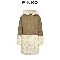 PINKO2020秋冬羊羔毛拼接连帽大衣外套1Q104JY6ZN