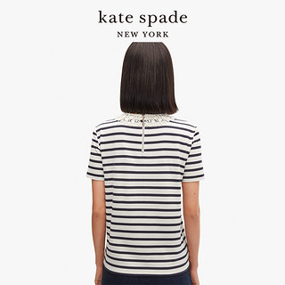 kate spade ks 女士蕾丝翻领时尚简约经典海军条纹T恤短袖