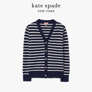 kate spade ks 女士罗纹针织条纹V领时尚四叶花纽扣开襟羊毛衫