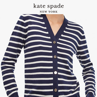 kate spade ks 女士罗纹针织条纹V领时尚四叶花纽扣开襟羊毛衫