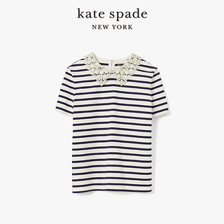 kate spade ks 女士蕾丝翻领时尚简约经典海军条纹T恤短袖